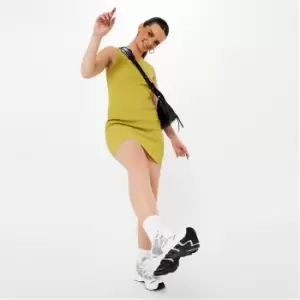 Image of Missguided Rib Asymmetric Neck Knit Mini Dress - Yellow