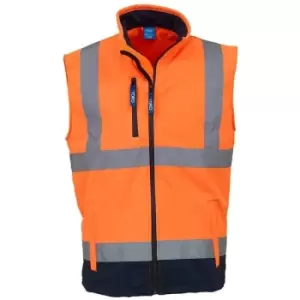 Image of Yoko Mens Hi Vis Softshell Bodywarmer / Workwear (L) (Hi Vis Orange/Navy) - Hi Vis Orange/Navy