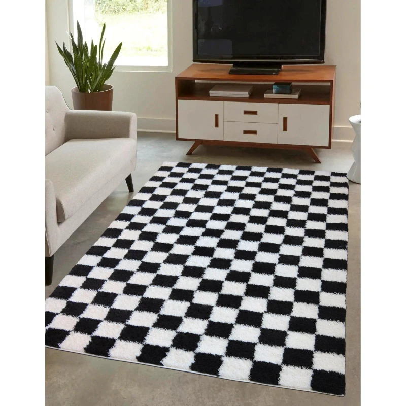 Image of Homemaker Snug Checks Rug Monochrome Black unisex 120x170cm