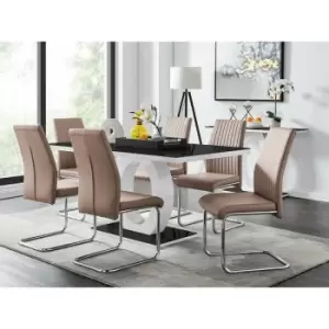Image of Furniturebox UK - Giovani High Gloss And Glass Dining Table And 6 Cappuccino Grey Lorenzo Chairs Set - Cappuccino