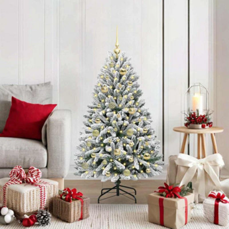 Image of vidaXL Artificial Christmas Tree with Gold Balls Green and White 120cm PVC and Metal, Green 3395734