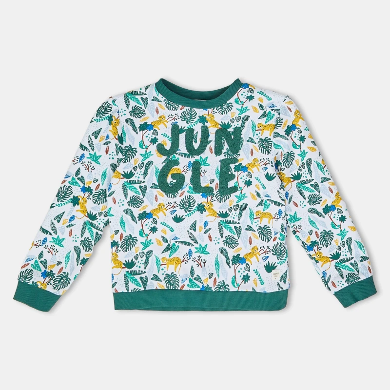 Image of Carrement Beau Unisex Kids Crew Sweatshirt White Green unisex 6Y