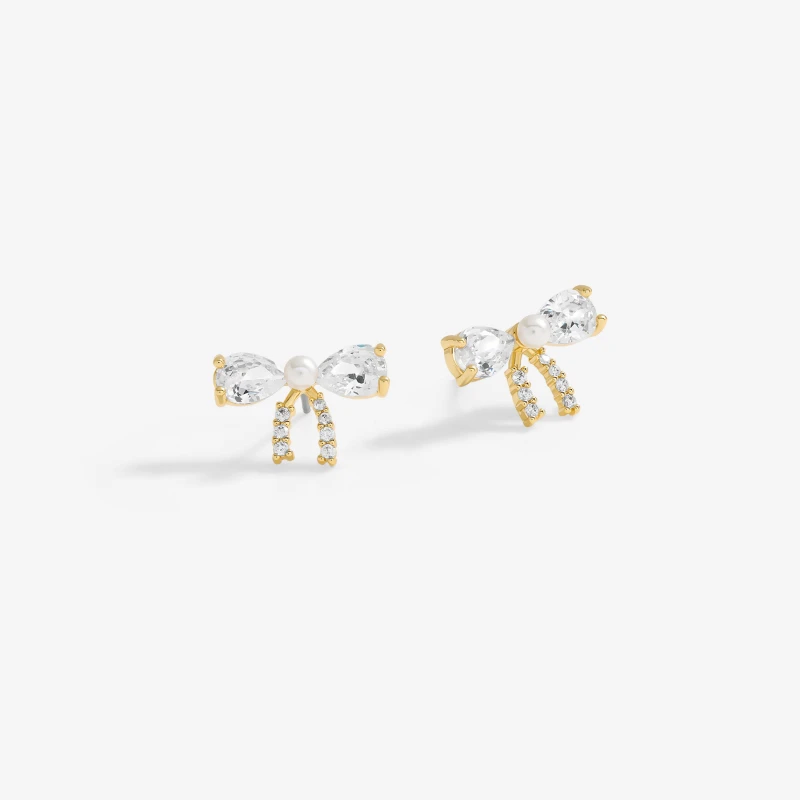 Image of Jon Richard Gold Plated Cubic Zirconia And Pearl Bow Earrings Gold