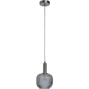 Image of Minisun - Brushed Chrome Hanging Ceiling Light Fitting with Ribbed Smoked Glass Shade