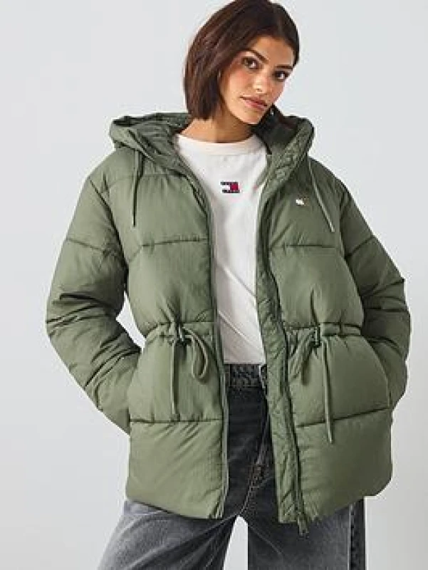 Image of Tommy Jeans Hooded Padded Jacket Khaki Women XS;L;S