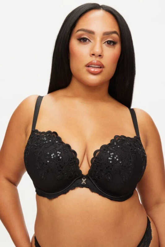 Image of Ann Summers Womens The Icon Fuller Bust DD+ Padded Plunge Black Size: 38E Black Female 38E