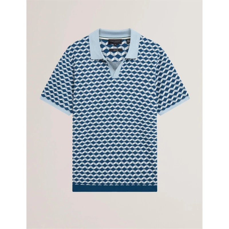 Image of Ted Baker Mens Jacquard Short Sleeve Polo Shirt Dk-Blue male L (4)