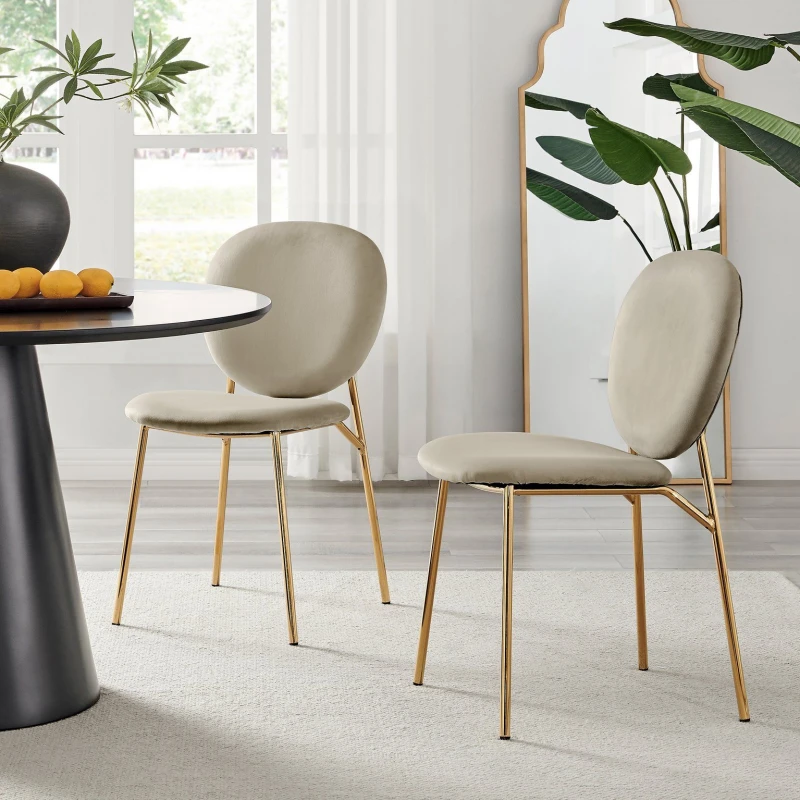 Image of FurnitureboxUK FurnitureboxUK Set of 2 Ivy Modern Velvet Dining Chairs On Gold Legs - Vintage Retro Nod in Taupe One Size Unisex 5056542696732