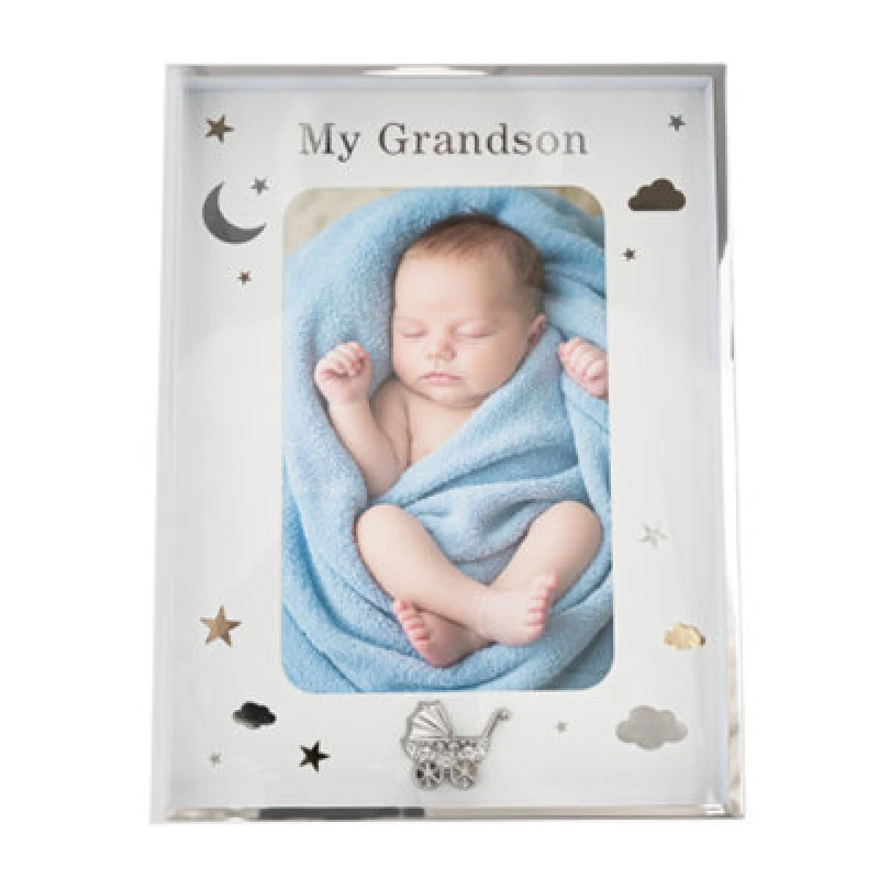Image of Happy Homewares Grandson Silver Plated 4X6 Frame With Gold And Silver Stars And Clouds