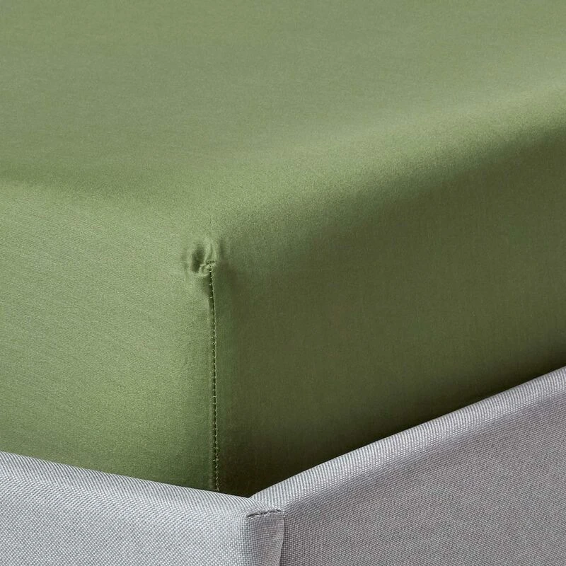 Image of Homescapes Moss Green Organic Cotton Fitted Sheet 400 Tc, Small Double
