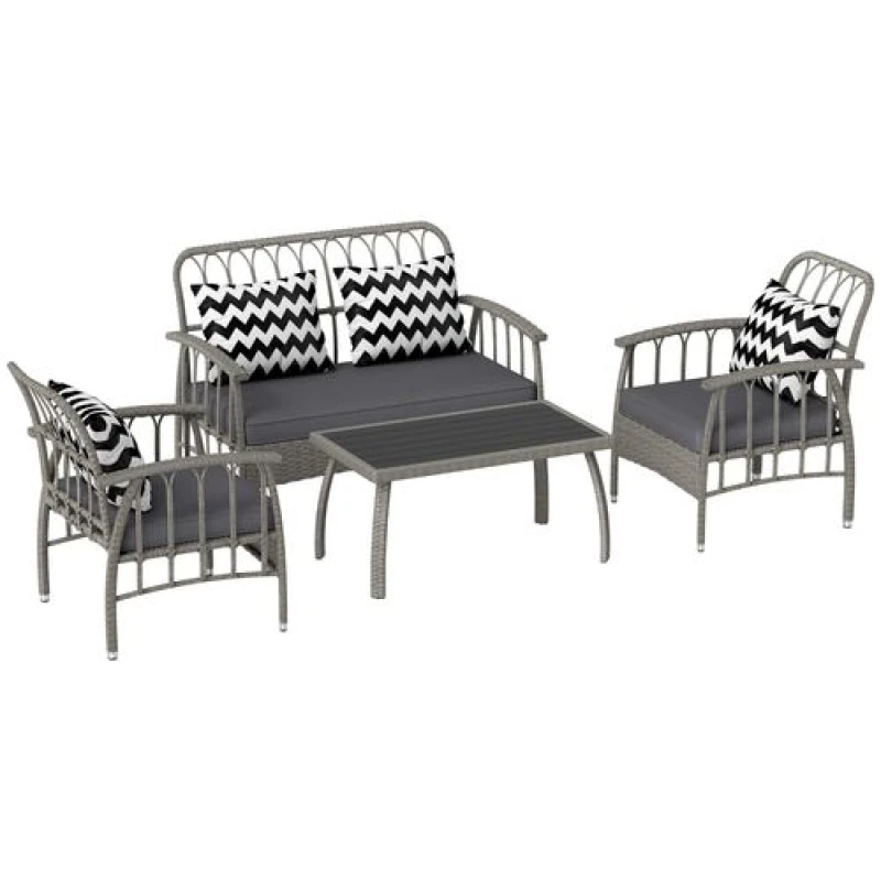 Image of Outsunny 4 Piece Rattan Garden Furniture Set with Adjustable Back, Grey Grey