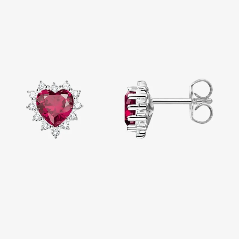 Image of THOMAS SABO Silver Ruby & CZ Romantic Heart Stud Earrings