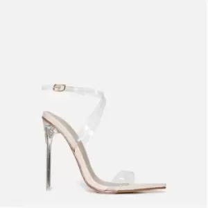 Image of Missguided Clear Strap Pointed Toe Heeled Sandals - Nude