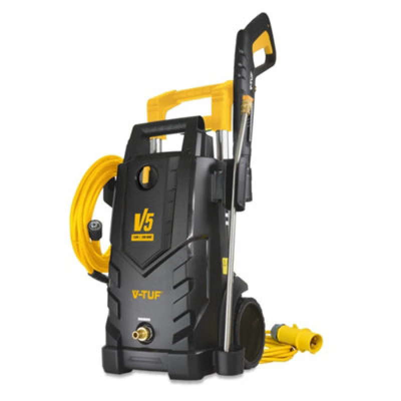 Image of V-Tuf V5 110V X2 Tough Diy Site Electric Pressure Washer - 2175Psi, 150Bar, 6L/min - 8 M Hi-Vis Hose & 5M Cable