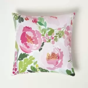 Image of HOMESCAPES Pink Peony Outdoor Cushion 45 x 45cm - Pink & Green