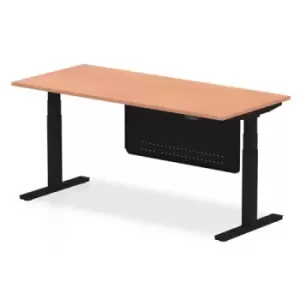 Image of Air 1800 x 800mm Height Adjustable Desk Beech Top Black Leg With Black Steel Modesty Panel