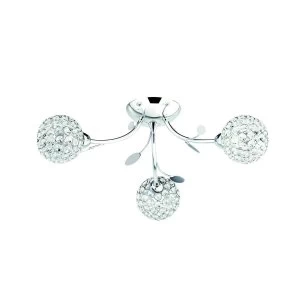 Image of 3 Light Semi Flush Multi Arm Flower Design Ceiling Light Chrome and Glass, G9