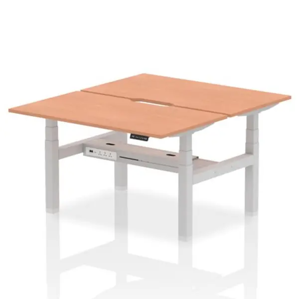 Image of Air Air Back-to-Back 1400 x 800mm Height Adjustable 2 Person Bench Desk Beech Top with Scalloped Edge Silver Frame HASSE2P14800BCHS