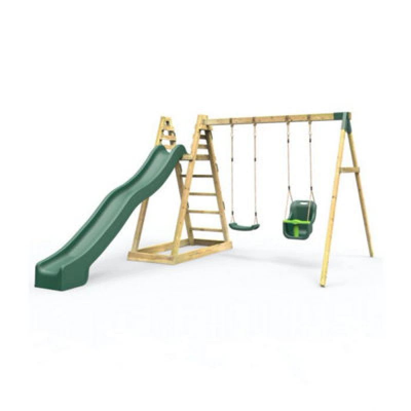 Image of Rebo Wooden Swing Set with 10ft Slide - Cora Linn Green Green