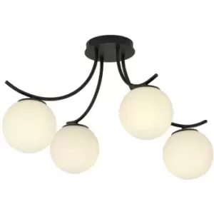 Image of Emibig Boston Black Multi Arm Globe Ceiling Light with White Glass Shades, 4x E14