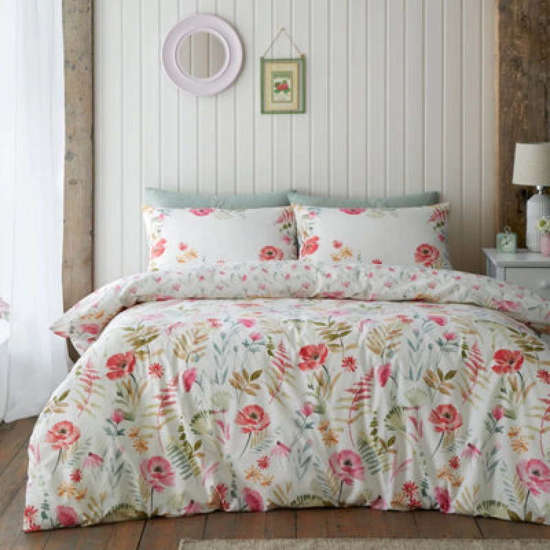 Image of Catherine Lansfield Ella Poppy Duvet Cover Bedding Set Cream