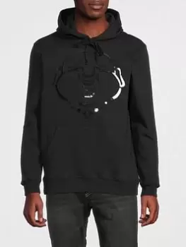 Image of TRUE RELIGION Buddha Face Overhead Hoodie - Black, Size S, Men
