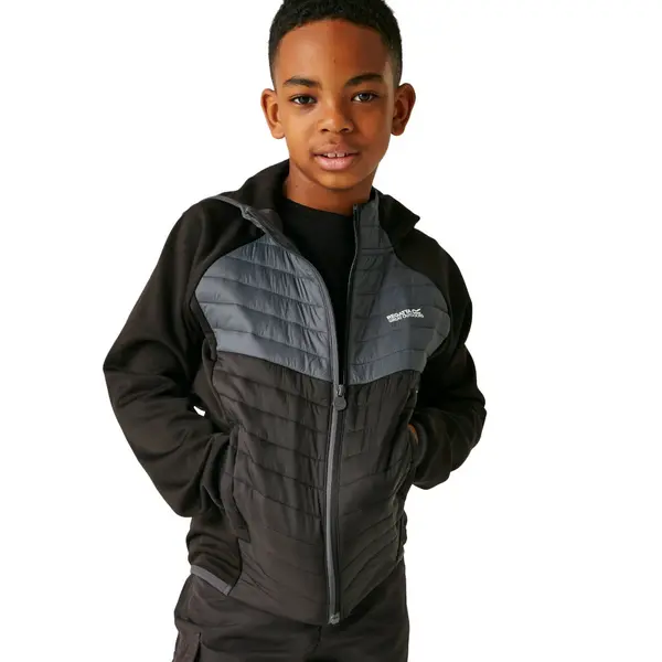 Image of Regatta Boys Kielder VIII Hybrid Full Zip Padded Jacket 7-8 Years - Chest 63-67cm (Height 122-128cm) Black/Seal Grey RKN153B-28P-7