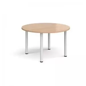 Image of Circular white radial leg meeting table 1200mm - beech