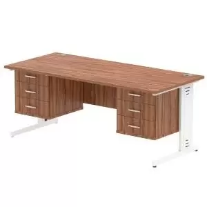 Image of Impulse 1800 Rectangle White Cable Managed Leg Desk WALNUT 2 x 3
