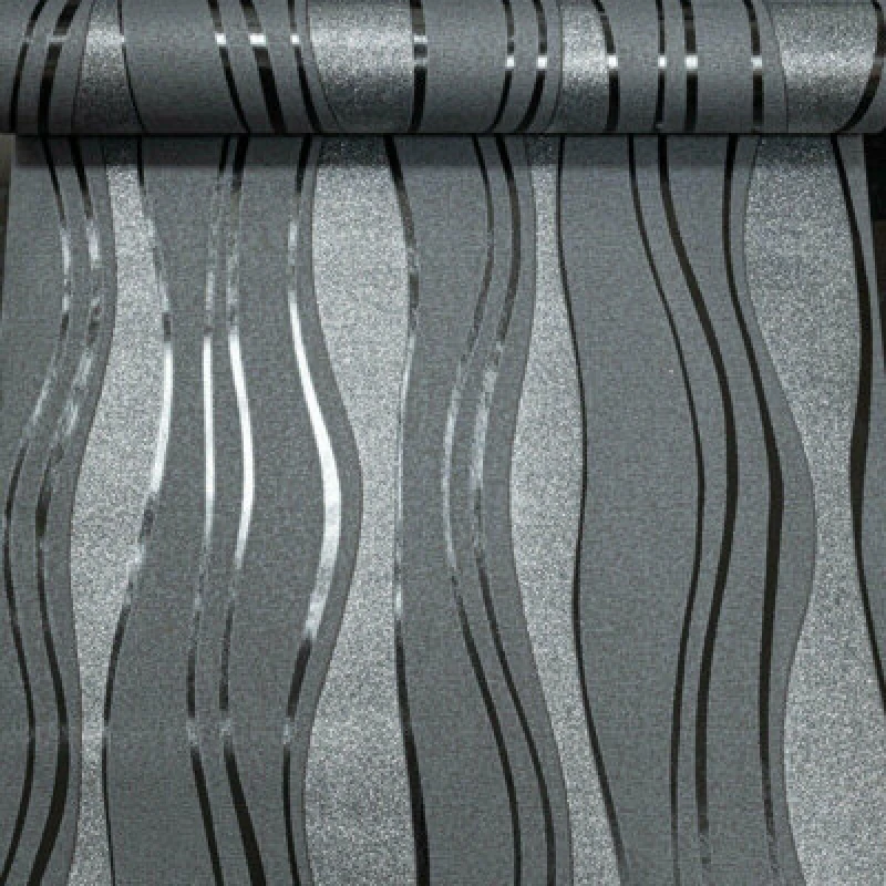 Image of Erismann Charcoal Grey Black Glitter Textured Paste The Wall Wallpaper Vinyl Wave Stripe