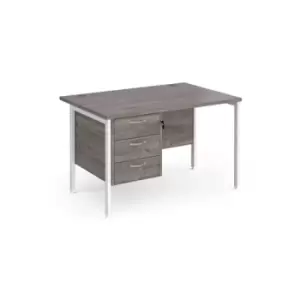 Image of Maestro 25 straight desk 1200mm x 800mm with 3 drawer pedestal - white H-frame leg and grey oak top