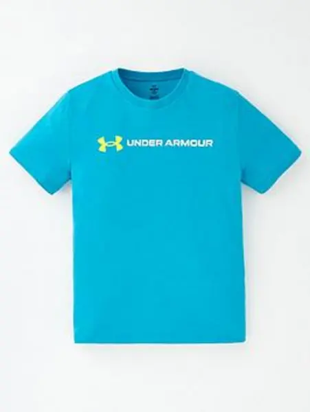 Image of Under Armour Junior Boys Logo Wordmark T-Shirt - Blue/White, Blue, Size S