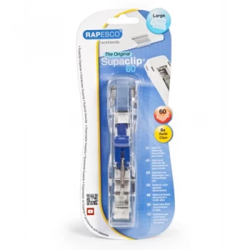 Image of Rapesco Supaclip 60 Dispenser with 8 Clips Stainless Steel for 60 Sheets of 80gsm per Clip
