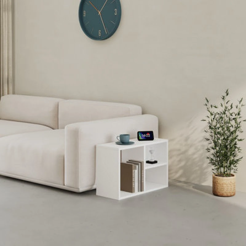 Image of Decortie Modern Combayn Big Low Standing Book Shelf, 3 Open Storage Horizontal Or Vertical Compact Bookshelf Bedroom (White)