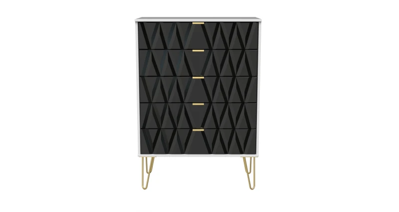 Image of Dallas 5 Drawer Chest In Deep Black & White (Ready Assembled)
