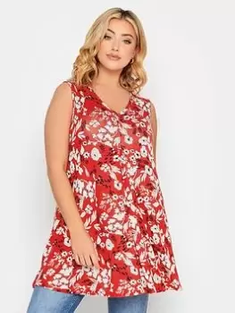 Image of Yours Pleat Front Floral Vest - Red, Size 16, Women