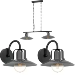 Image of Ceiling Pendant Light & 2x Matching Wall Lights Black Nickel Shade Modern Chain