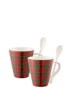 Image of Hot Chocolate "Poinsettia" Mugs & Spoons Set of 2