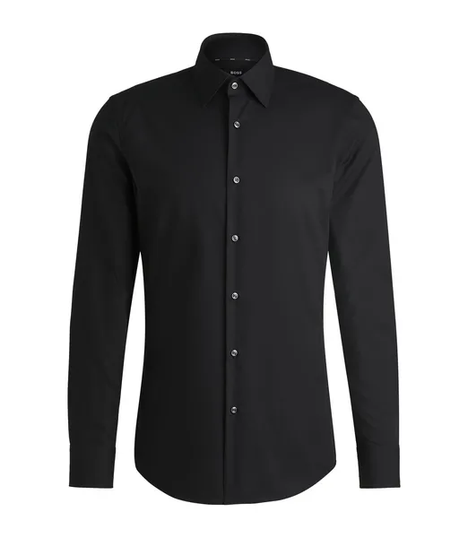 Image of BOSS Black H-HANK-Kent-C1-214 Cotton-Blend Shirt - 42 /XL Black Shirts male 50469345-001 XL