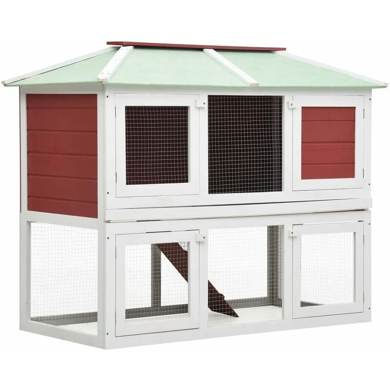 Image of vidaXL Animal Rabbit Cage Double Floor Red Wood Pet Habitat Hutch Carrier