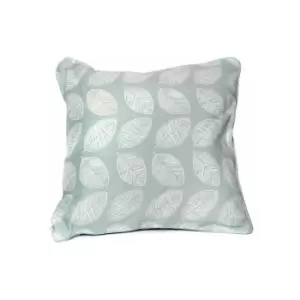 Image of Fusion Delft Leaf Print Piped Filled Cushion, Duck Egg, 43 x 43 Cm