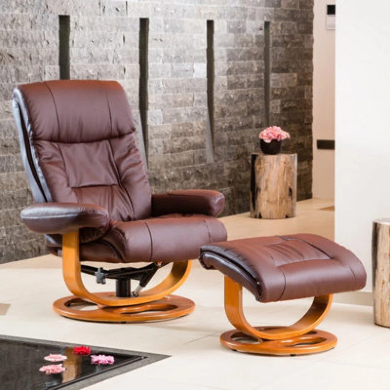 Image of Barriston Bonded Leather And Pu Swivel Based Based Recliner Chair And Stool And Footstool - Burgundy