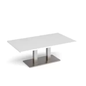 Image of Eros rectangular coffee table with flat brushed steel rectangular base and twin uprights 1400mm x 800mm - white