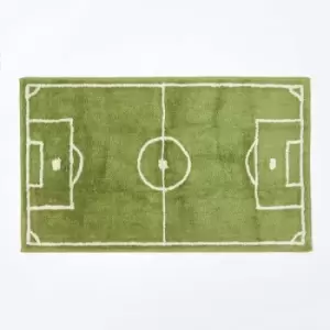 Image of Cotton Tufted Washable Football Pitch Kids Rug - Green - Homescapes