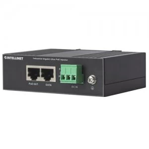 Image of Intellinet Industrial Gigabit Ultra PoE Injector 1 x 60 W Port IEEE 802.3bt/at/af Power over Ethernet (Ultra POE/PoE+/PoE) Metal Housing