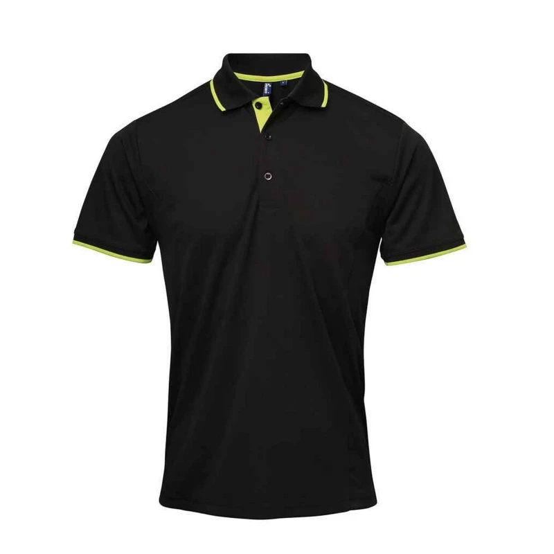 Image of Premier Premier Men Coolchecker Contrast Pique Polo Shirt in Lime Size: Small Lime S Male 5063470758388