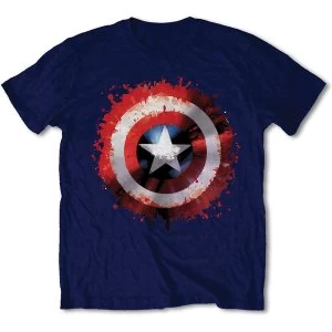 Image of Marvel Comics - Captain America Splat Shield Unisex Large T-Shirt - Blue