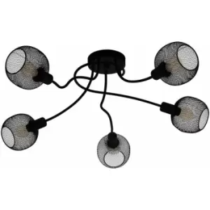 Image of Loops - Semi Flush Ceiling Light Black Steel 5 Arm Mesh Shade 40W E14 Bulb Feature