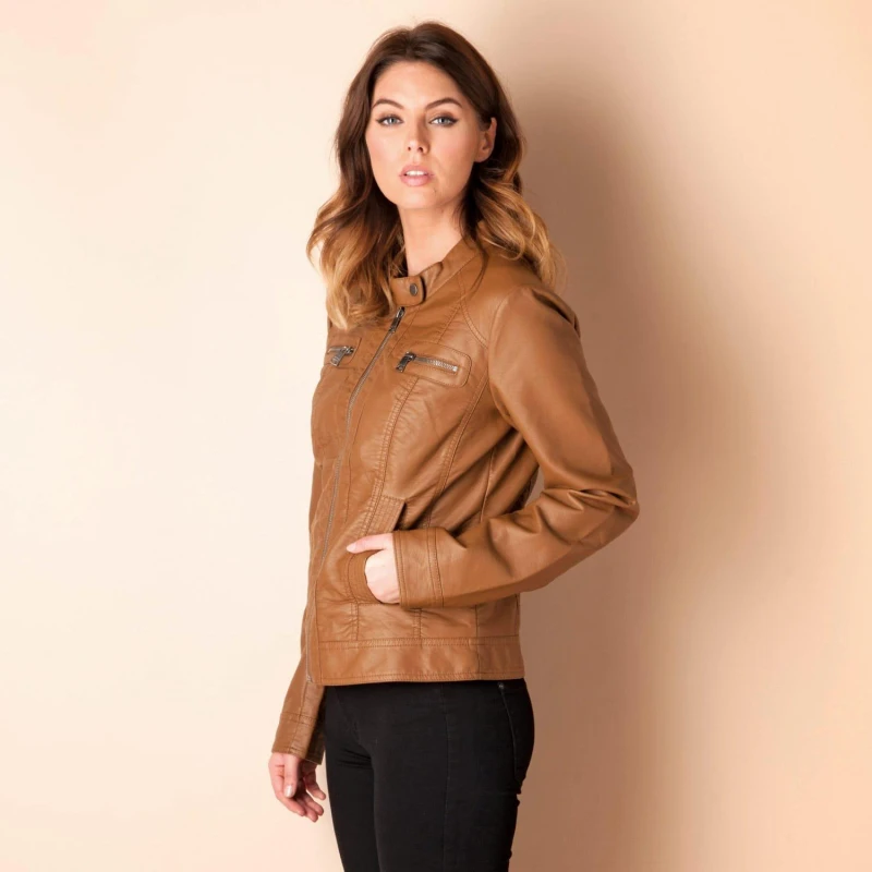 Image of Only Bandit Faux Leather Biker Jacket - Brown Brown 6