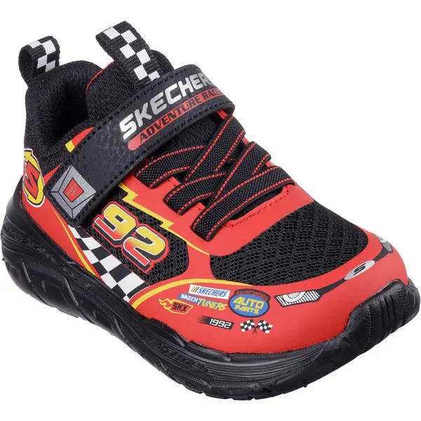 Image of Skechers Boys Skech Tracks Strap Comfy Trainers UK Size 5 (EU 22) BLACK/RED SKE2282-BKRD-5